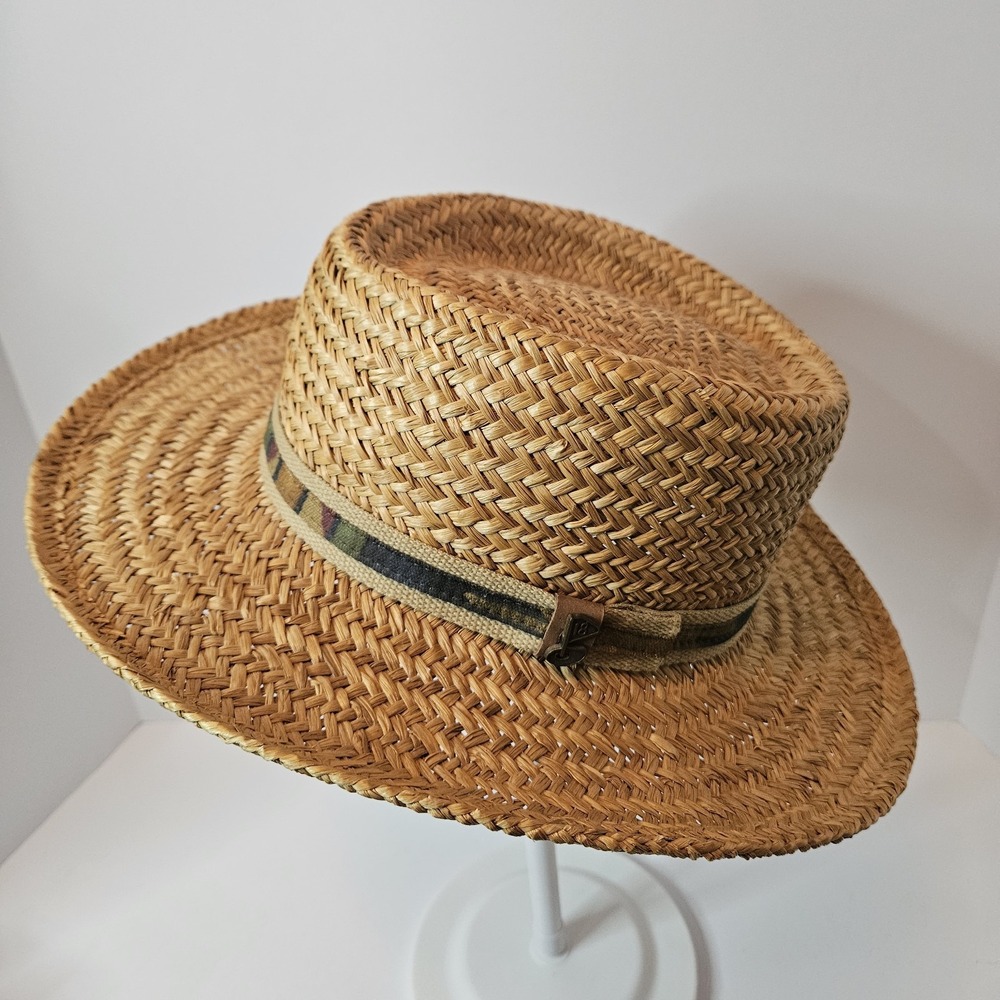 VTG Dorfman Pacific Rush Gambler Straw Sun Hat Golf Woven Trim One Size Boho